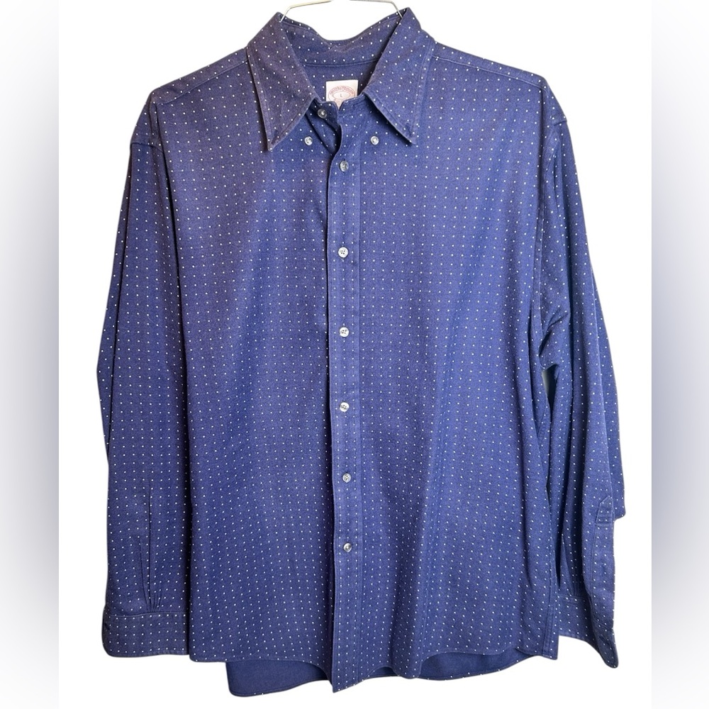 Brooks Brothers Blue With White Polka Dot Flannel Madison Fit Size Large - Picture 1 of 4